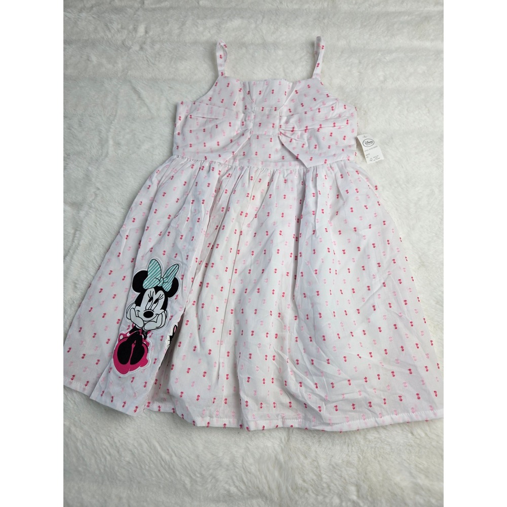 Disney Collection Minnie Mouse White Pink Bow‎ Print Sundress Girls Size 5/6 NWT